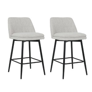 Lyngins Bar Stools Set of 2 with Curved Backrest,Upholstered Kitchen Chairs with Metal Legs,Counter Stools for Kitchen Island,Pub - 1 of 4