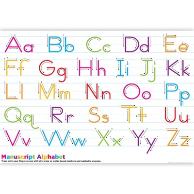Ashley Productions® Placemat Studio™ Smart Poly® Manuscript Handwriting Learning Placemat, 13" x 19", Single Sided, Pack of 10