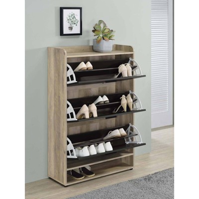 Beige and Gray 3-Tier Modern Wood Shoe Cabinet