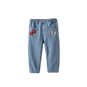 MyKids-Usa Arrival Autumn Baby Kids Girls Flowers Pattern Denim Pants - 1 of 4