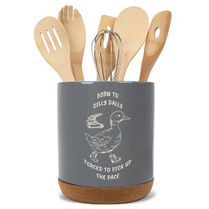 Elanze Designs Kitchen Utensil Holder With Non Slip Cork Base Large 8 Inch Ceramic Storage Crock Witty Quote Countertop Organizer Humourous Duck Gray - 1 of 4