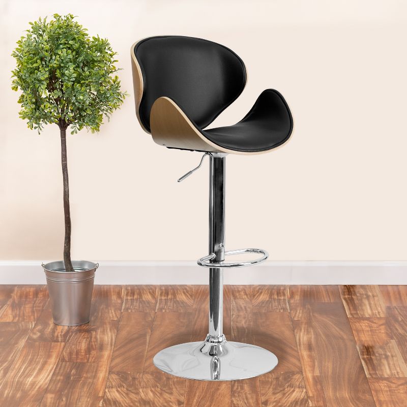 Flash Furniture Bentwood Adjustable Height Barstool with Curved Vinyl Seat and Back, 3 of 13
