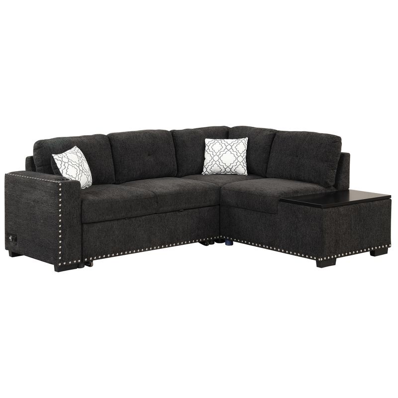 83.8" L-Shaped Reversible Sectional Sofa Bed with Storage Lounge, USB Ports, Power Outlets and Cup Holders - ModernLuxe, 5 of 15