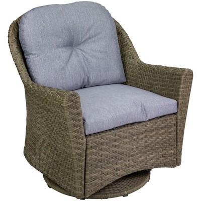 34" Gray Resin Wicker Glider Chair with Gray Cushions