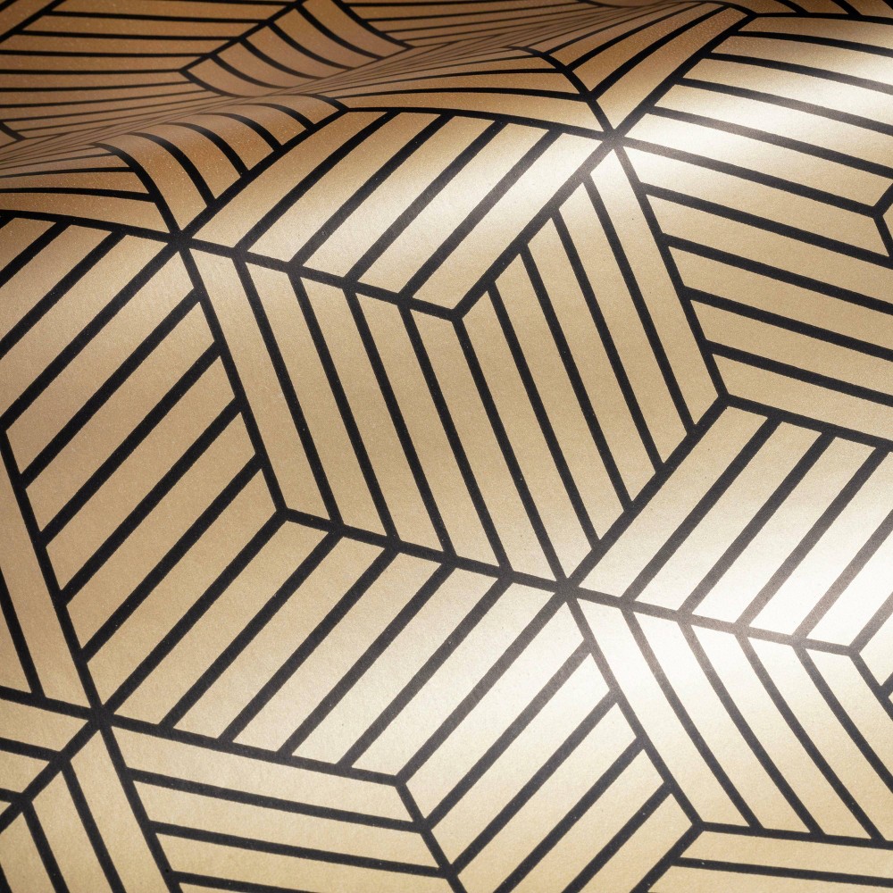 Photos - Wallpaper Roommates Striped Hexagon Peel & Stick  Gold/Black 