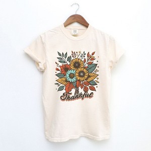 Simply Sage Market Women's Thankful Flowers Short Sleeve Garment Dyed Tee - 1 of 4