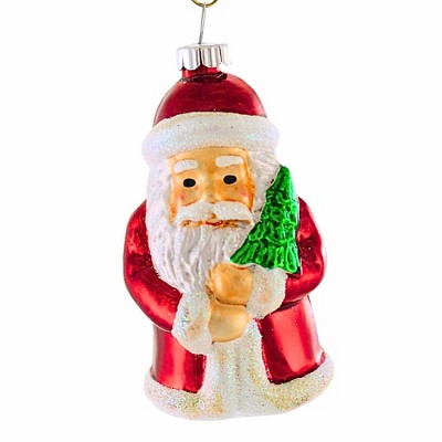 Christopher Radko 3.5 Inch Santa Holding Tree Shiny Brite Vintage Style Tree Ornaments