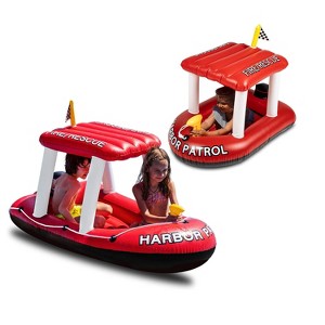 Zone Tech Inflatable Pool Floats – 2 Sizes Fire Rescue Inflatable Boat Pool Float Ride On with Water Toy Squirter , Pool Raft for Kids and Toddler - 1 of 4