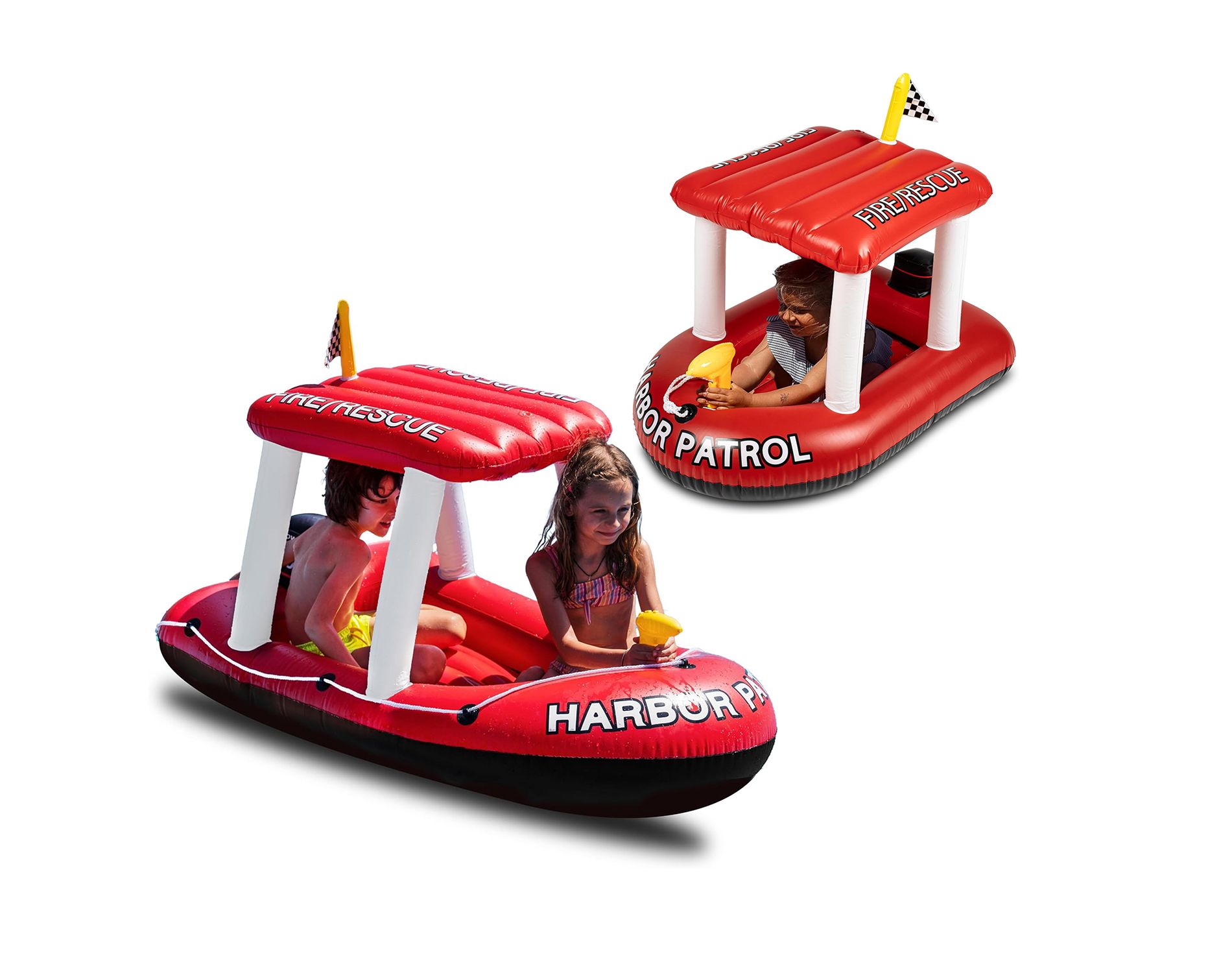 Zone Tech Inflatable Pool Floats – 2 Sizes Fire Rescue Inflatable Boat Pool Float Ride On with Water Toy Squirter , Pool Raft for Kids and Toddler