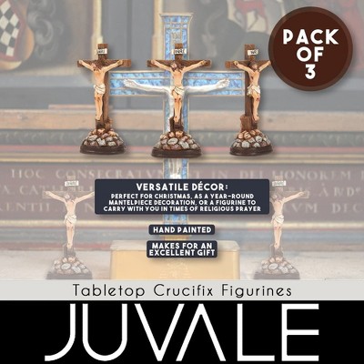 Hand-Painted Resin Crucifix Figurines Set, 8-inch, Brown and Beige