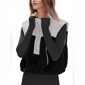 Imily Bela Women Winter Sleeveless Jacket Vest with Contrast Color Pockets Casual Outerwear - 1 of 4