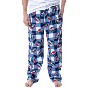 Seven Times Six Disney Adult Lilo & Stitch Christmas Santa Hat Soft Fleece Pajama Pants Blue - 1 of 4