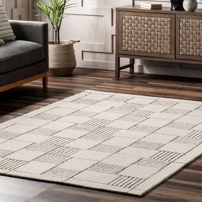 Ivory Geometric Handmade Wool Area Rug 3' x 5'