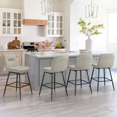 Arceso Bar Stools, Double-Layer Upholstered Counter Height Bar Stools,Faux Leather Barstools with Back and Footrest, 24 Inch Armless Barstool Chairs