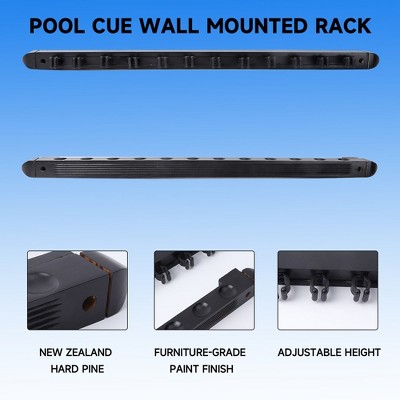 Black and Oak 2-Piece Wall Mounted Pool Cue Rack