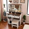 Farmhouse Makeup Vanity Desk with Lighted Mirror and Charging Station,Rustic Dressing Table with Barn Door Style,Storage Drawers,Shelves and Stool - 2 of 4