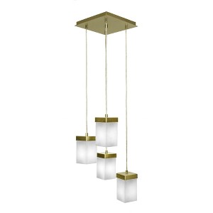 Toltec Lighting Nouvelle 4 - Light Pendant in  New Aged Brass with 4" Square White Muslin Shade - 1 of 1