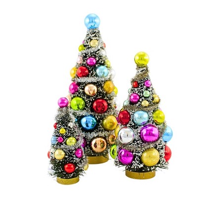 Cody Foster 9.0 Inch Decorated Bottle Brush Trees Set Of 3 Vintage Retro Decorate Village Decor Bottle Brush Trees