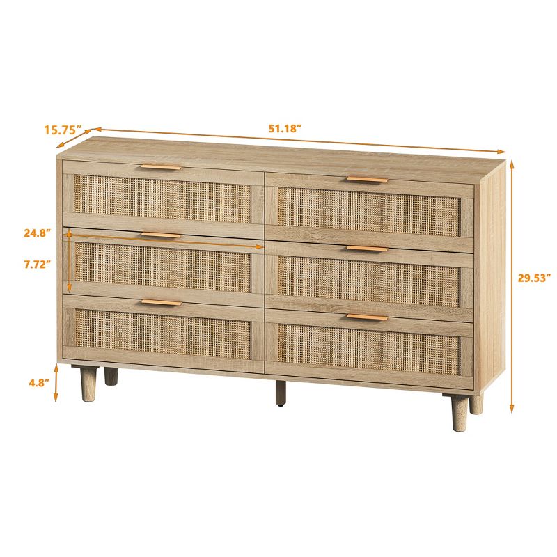 6-Drawer Rattan Dresser for Living Room and Bedroom Re, Natural - ModernLuxe, 3 of 11