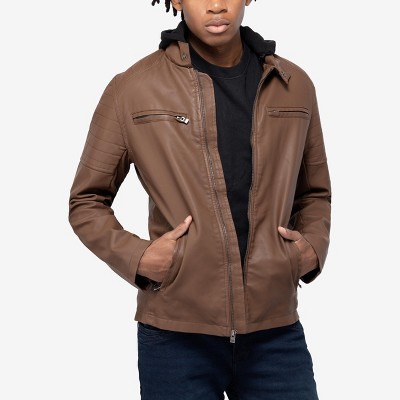 X RAY Mens Motorcycle PU Leather Jacket With Faux Shearing Lining
