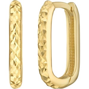 14k Yellow Gold 2mm Textured Rounded Rectangular Hoop Earrings - 1 of 4