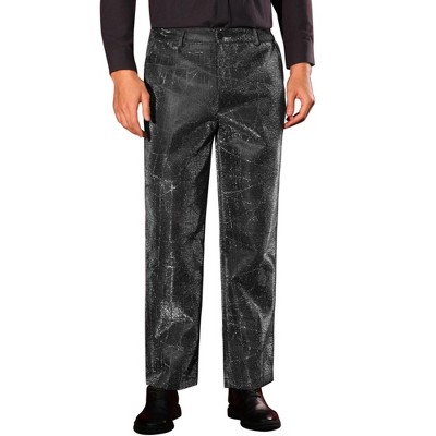 INSPIRE CHIC Men's Irregular Printed Straight Leg Party Metallic Shiny Dress Pants