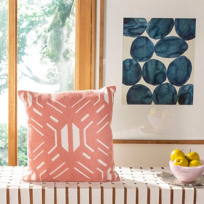 Blush and White Geometric Embroidered Cotton Pillow