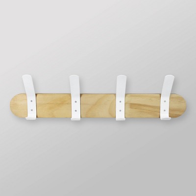 Image of Metal and Wood Hanging Kids' Wall Hooks White - Pillowfort™
