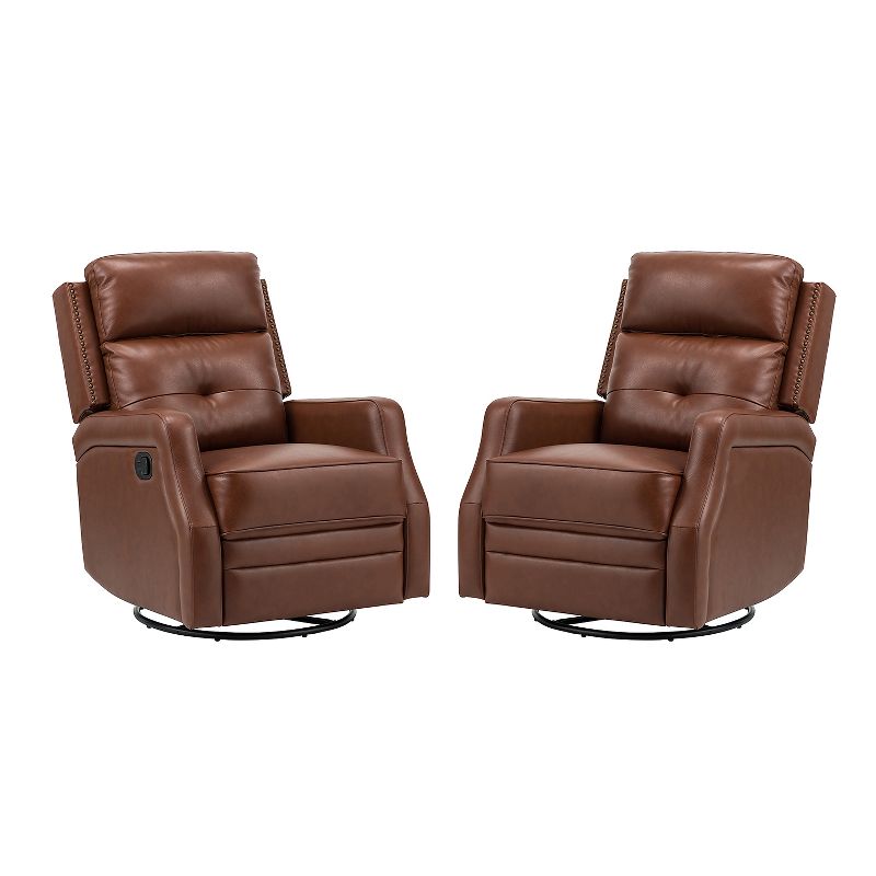 Set of 2 Basilio 28.74" Wide Tufted Wooden Upholstery Genuine Leather Swivel Rocker Recliner with Nailhead Trims | ARTFUL LIVING DESIGN, 2 of 11