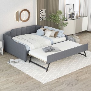 NicBex Full Daybed with Trundle Upholstered Daybed Frame with Erectable Trundle and USB Charging for Apartment, Gray - 1 of 4