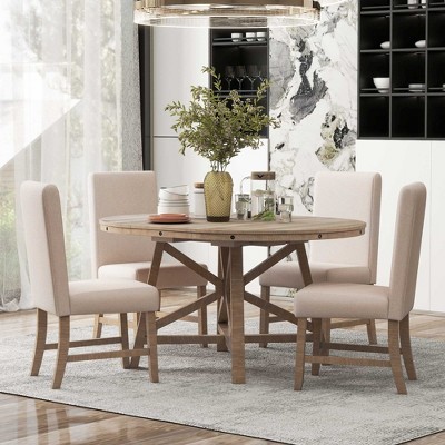 5-piece Dining Set With Extendable Round Table And 4 Upholstered Chairs ...