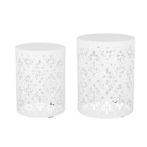 GlasFlength Patio End Tables 2 Pack, Metal Side Table, Round Accent Table with Weather Resistant, Garden Patio Furniture, White 13.75"*13.75"*18" - 1 of 2