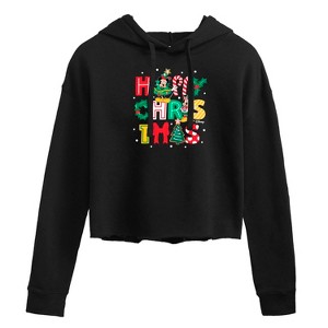 Women's - Disney - Happy Christmas Icons Cropped Graphic Hoodie - 1 of 3