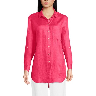 Lands' End Women's Linen Roll Sleeve Relaxed Tunic Top