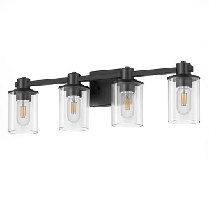 DORESshop 22 in. 4 Light Bathroom Vanity Light, Matte Black Fixtures with Clear Glass Shade, Modern Bathroom Lights Over Mirror - 1 of 4