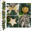 6 FT Pre-lit Christmas Garland, Artificial Xmas Garland with 20 LED Lights, Gold Decorations with Ribbon, Balls, Pine Cones & Stars for Mantel Stairs - 3 of 4