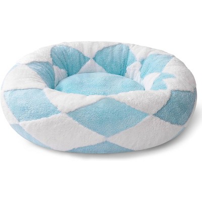23" Donut Cat Bed for Indoor Cats, Round Washable Plush Pet Bed with Jacquard Shaggy Fabric & Non-Slip Bottom, Calming Dog Bed for Puppies & Kittens