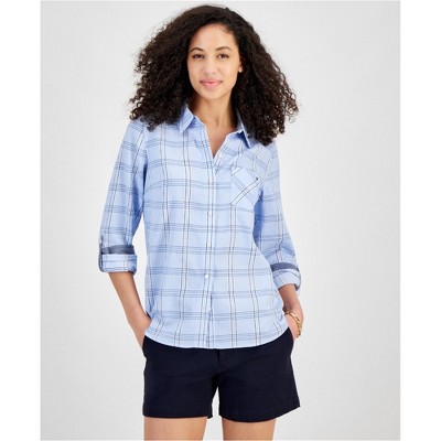 Tommy Hilfiger Womens Pebble Plaid Button Up Shirt