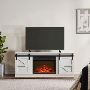 Wooakway 58"L 24"H 15"D Modern Electric Fireplace TV Stand Console with Barn Door Design Overheating Protection Storage Cabinet for TVs up to 65" - 1 of 4