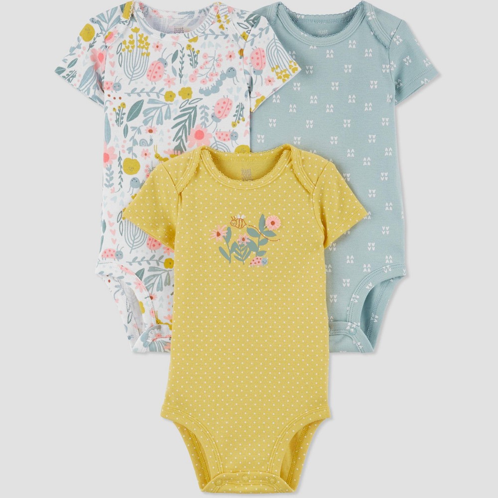 Baby Girls' 3pk Bee Bodysuit - Just One You made by carter's Yellow/Blue 3M