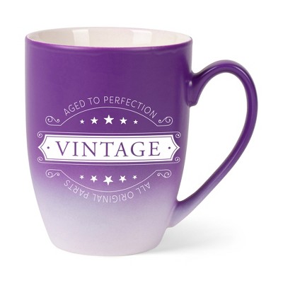 Elanze Designs Aged To Perfection Vintage All Original Parts Two Toned Ombre Matte Purple and White 12 ounce Ceramic Stoneware Coffee Cup Mug