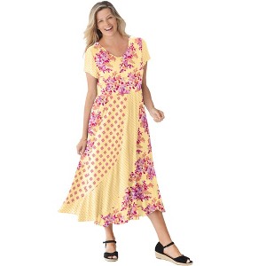 Woman Within Women's Plus Size Mixed Print Maxi Dress - 1 of 4