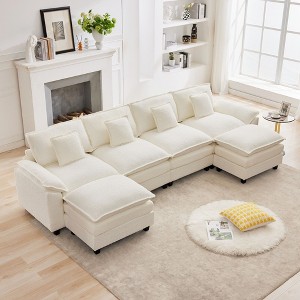 HYLEORY Chenille Fabric Pillow Top Arm U-Shaped Sectional Sofa , Indoor Convertible Modular Sectional Sofa Set with 2 Ottomans for Living Room - 1 of 4