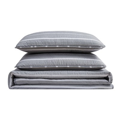 Gray Twin XL Microfiber Quilt and Sham Set
