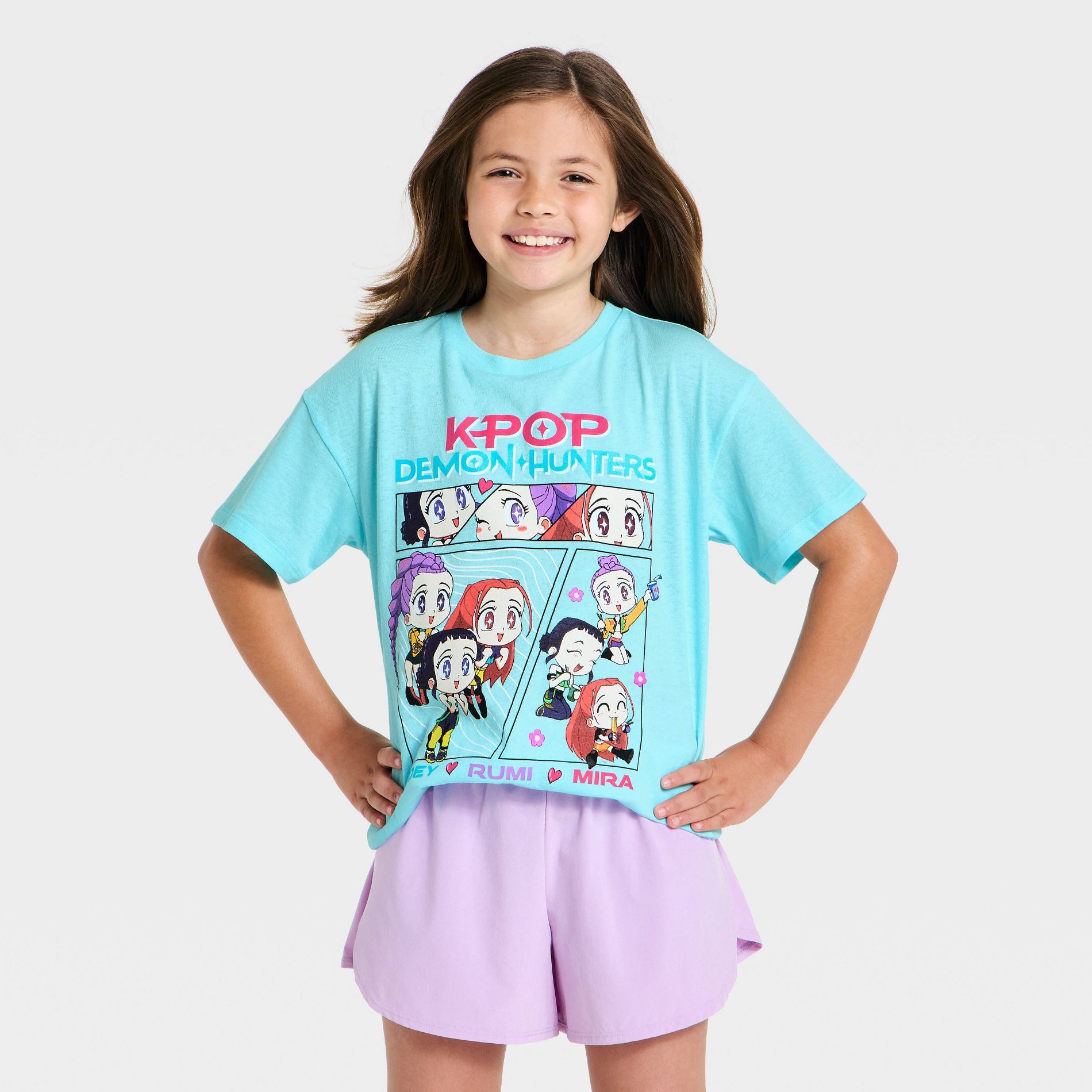 Girls' KPop Demon Hunters Snacks Short Sleeve Graphic T-Shirt - Blue