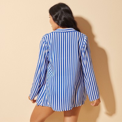 Shade & Shore Women's Collared Cover Up Shirt - Shade & Shore™ Blue/White XS — фото 2