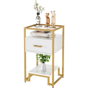 Acekool Nightstand with Storage Drawer, 3-Tier Shelves & Tempered Glass Top, Steel Frame End Table for Bedroom or Dorm, Easy Assembly - 1 of 4