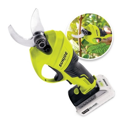 Sun Joe 24-Volt Cordless Handheld Pruner with Battery, Charger and Steel Blades for Trimming Wood, Branches, Twigs and Stems, 80 Watts, Green
