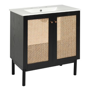Dexmalle 30-inch Bathroom Vanity with Rattan Doors and Soft-Closing Mechanisms - 1 of 4