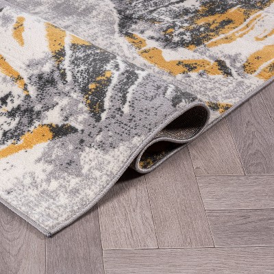 Yellow and Gray Floral Stain-Resistant Synthetic 8' x 10' Area Rug